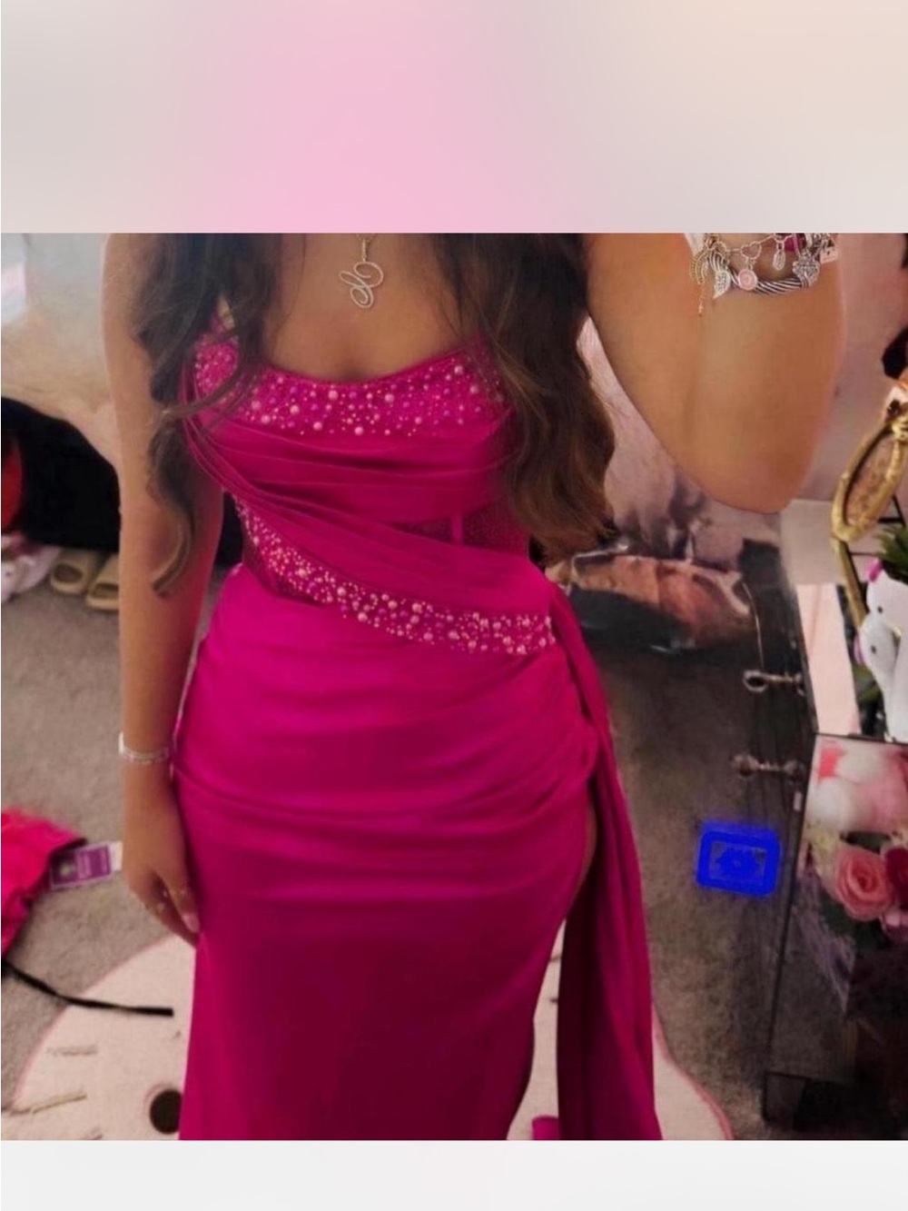 Custom Fuchsia Beaded Strapless Prom Dress | Worn Once | Dry Cleaned